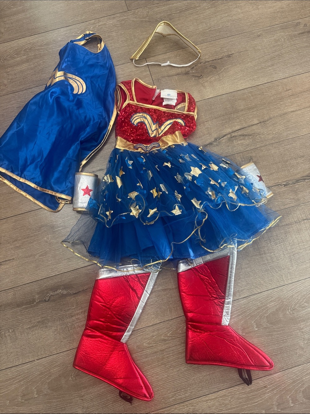 Wonder Women Kids Costume Dress with Cape and Accessories - Blue & Red